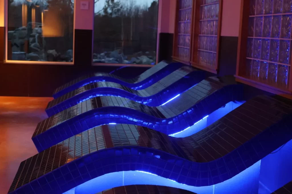 chaise lounge made of blue tiles