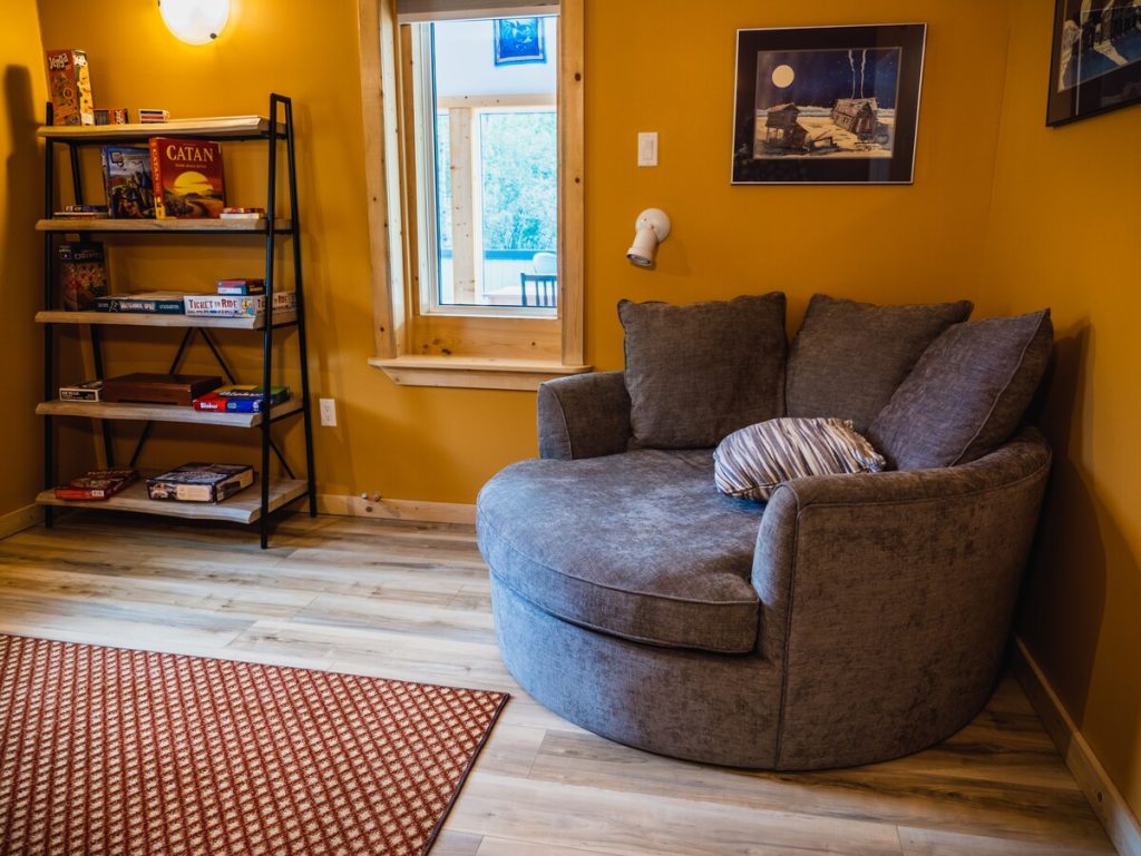 circular chair set in the corner of a room